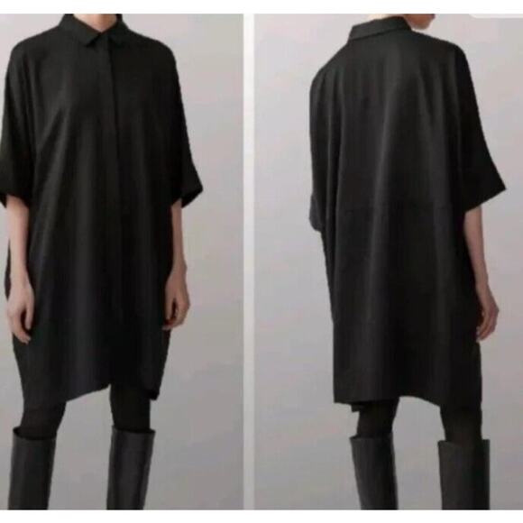 COS Women's Black Button Front Boxy Oversized Shirt Dress Size XS - Picture 1 of 9